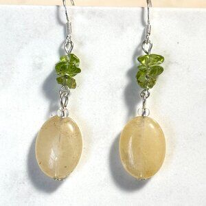 2/$20, Genuine Golden Healer Quartz & Green Peridot Gemstone Silver Earrings